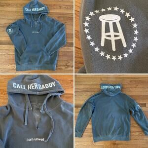 $119 Call Her Daddy / I am Unwell / Barstool Gray Cotton Cut V Neck Hoodie M EUC